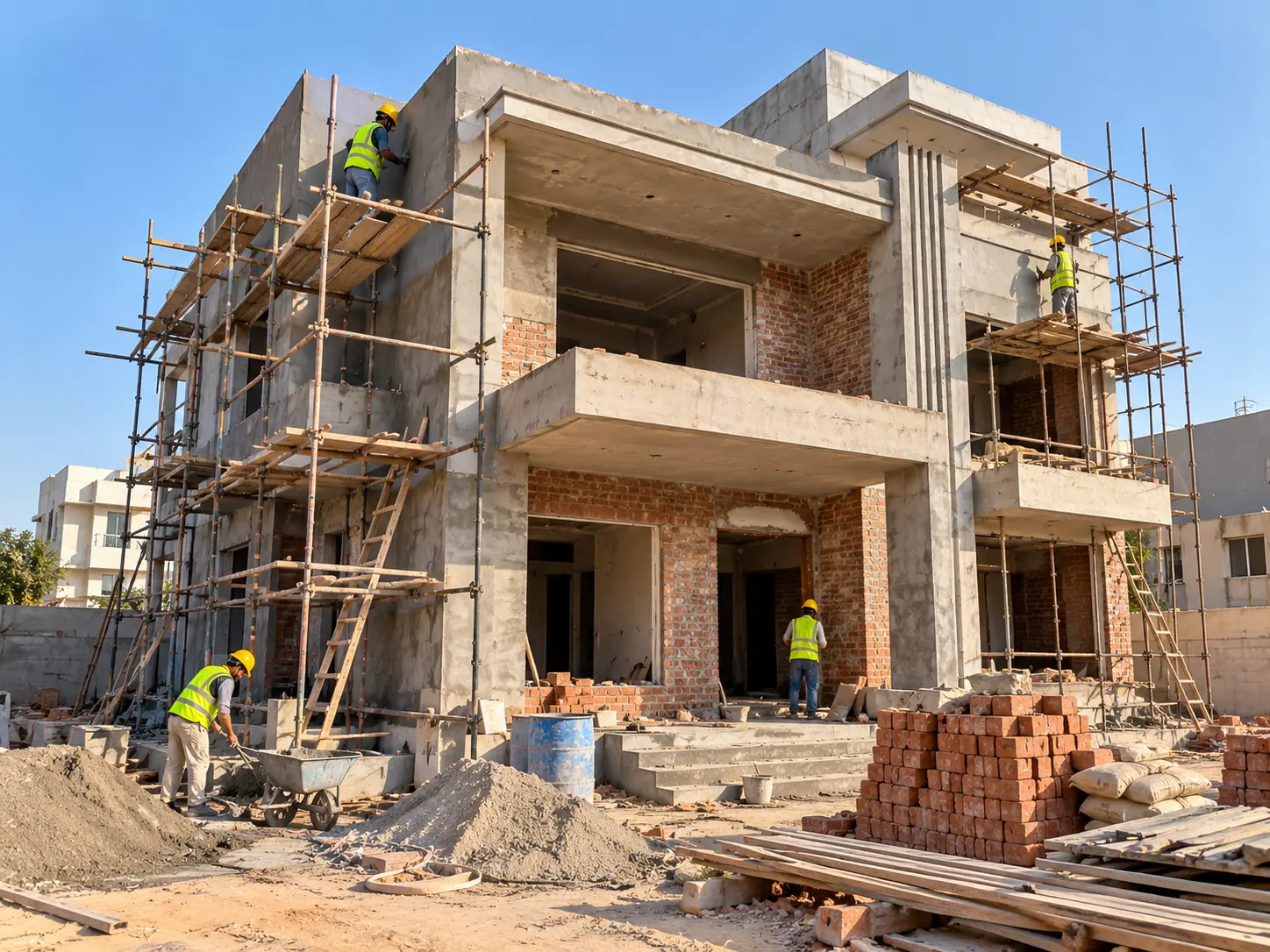 Concept visual of a modern villa under construction