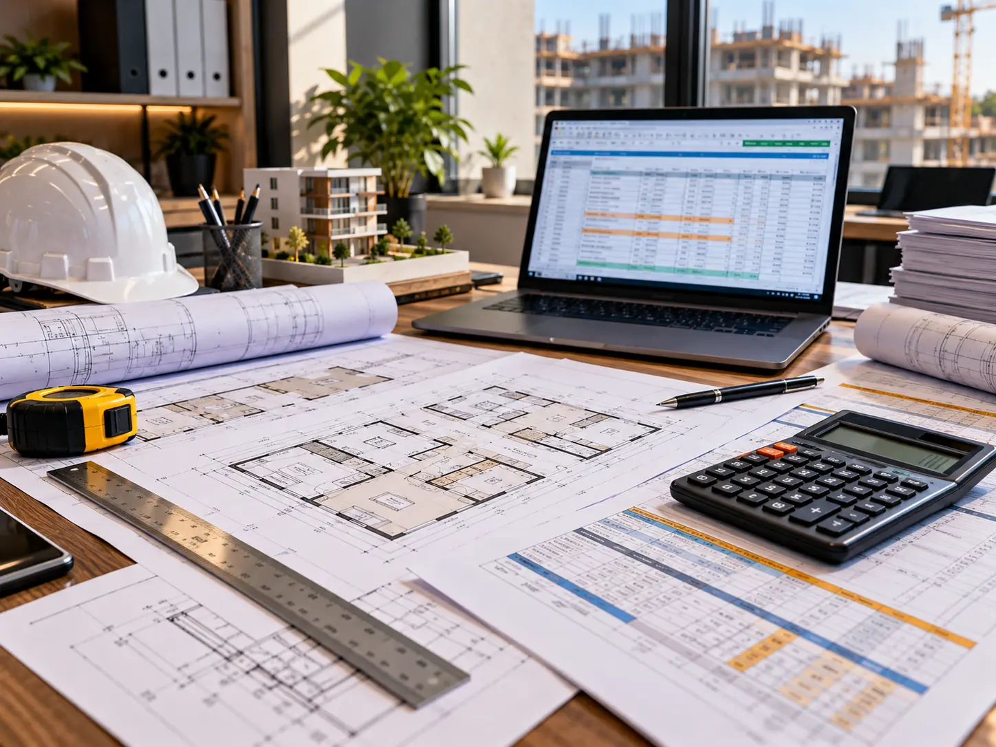 Construction quantity estimation workspace with blueprints