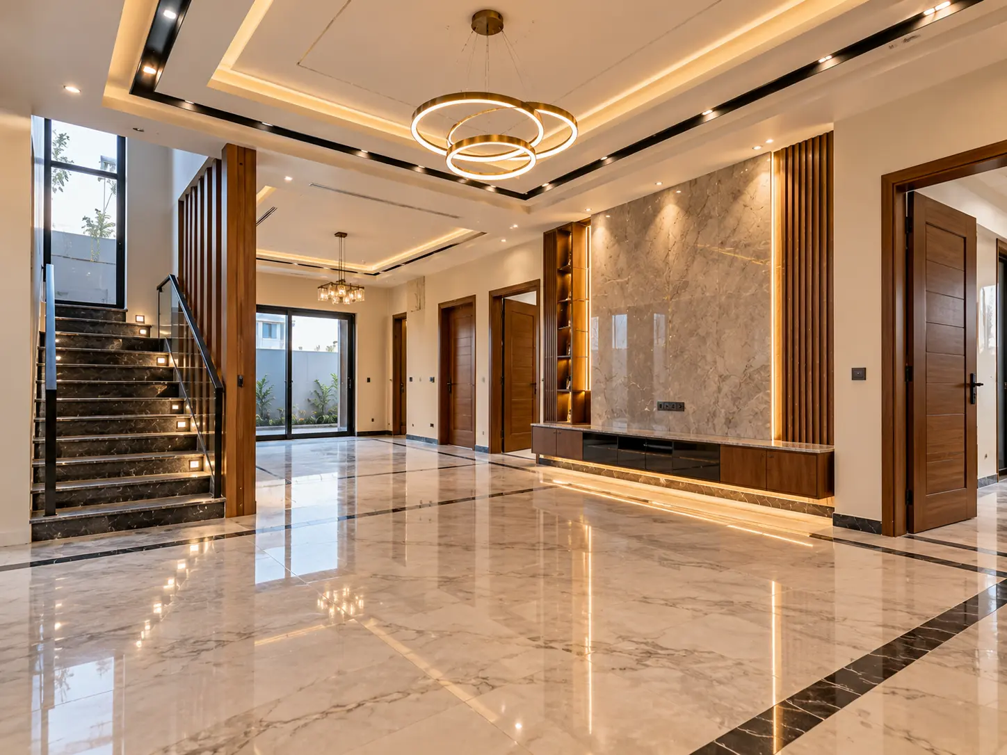 Concept visual of a luxurious modern interior with marble flooring